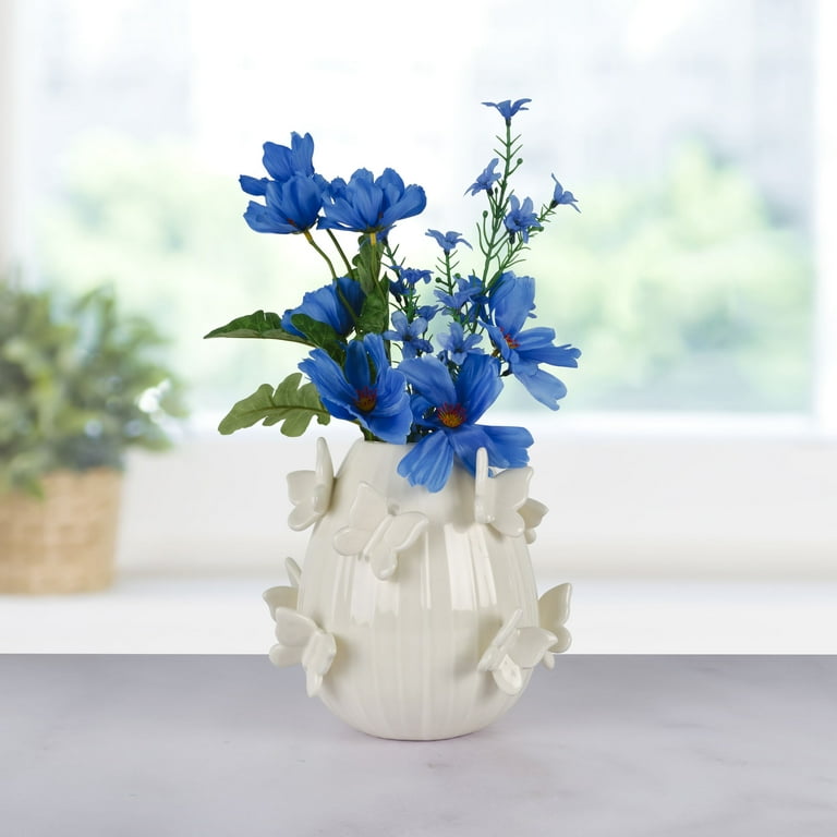 Dolly Parton 7.75 in White Butterfly Ceramic Ridge Vase - Walmart.com