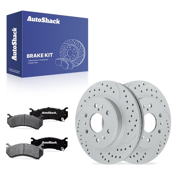 AutoShack Front Vented Drilled & Slotted Coated Brake Rotors Silver Matte Finish   Ceramic Pads 6-PC Brake Kit Replacement for 2007 GMC Sierra 1500 Classic TurboGuard 12.99" (329.9 mm)