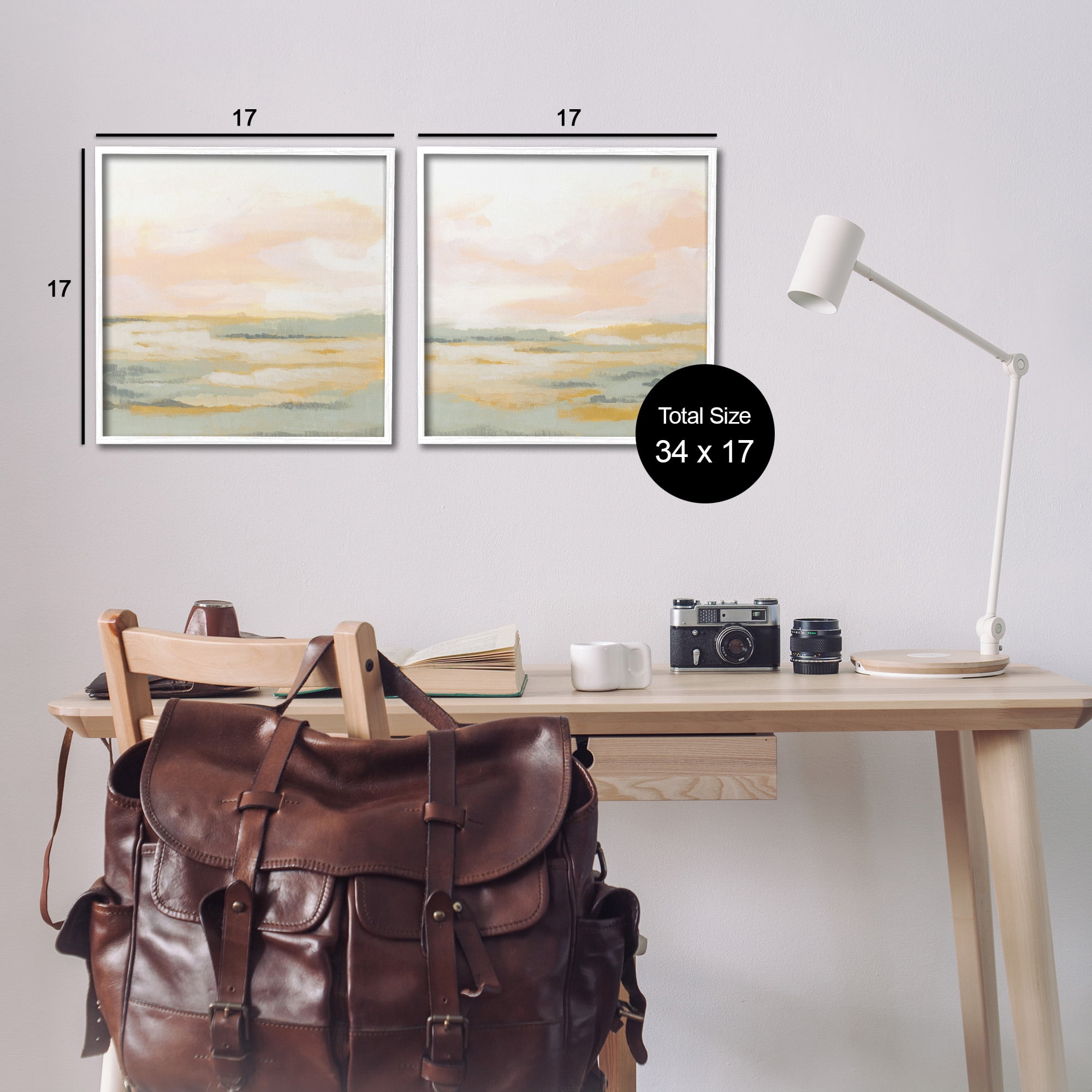 Stupell Industries Sunrise Sky Abstraction Landscape Painting White Framed Art Print Wall Art, 17 x 17, Set of 2