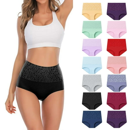 Wdfiry Women s High Waisted Cotton Underwear Soft Breathable Panties Stretch Briefs Plus Size Women Panties