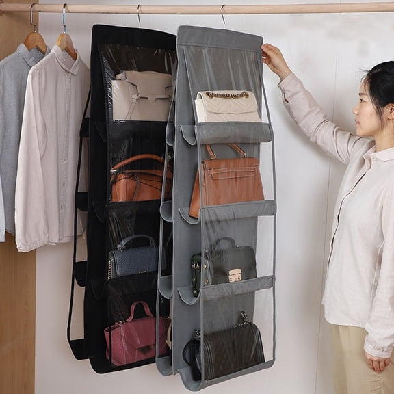 Bag Storage Bag Double-sided Transparent Visible 6/8 Pockets Great Load Bearing Handbag Purse Organizer Dust-Proof Wardrobe Closet Bag Hanging Holder