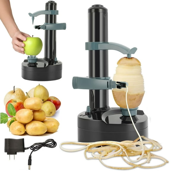 Electric Potato Peeler with 3 Blades, Automatic Rotating Fruits Potato Peeler, Vegetables Cutter Apple Peeler Pear Skin Peeling Machine Kitchen Peeling Tool, Electric Peeler for Kitchen, Black