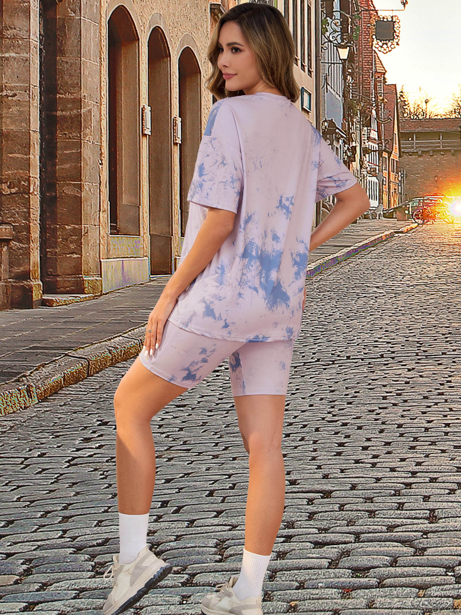 DARING DIVA Women's Tie Dye 2-Piece Maternity Pajama Set S Purple Tie Dye