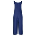 thumbnail image 7 of Usmixi Jumpsuits for Women Dressy Casual Pocket Loose Pleated Hem Cotton Linen Strap Long Jumpsuits Overalls Summer Square Neck Sleeveless Solid Maxi Formal Rompers Blue s, 7 of 7