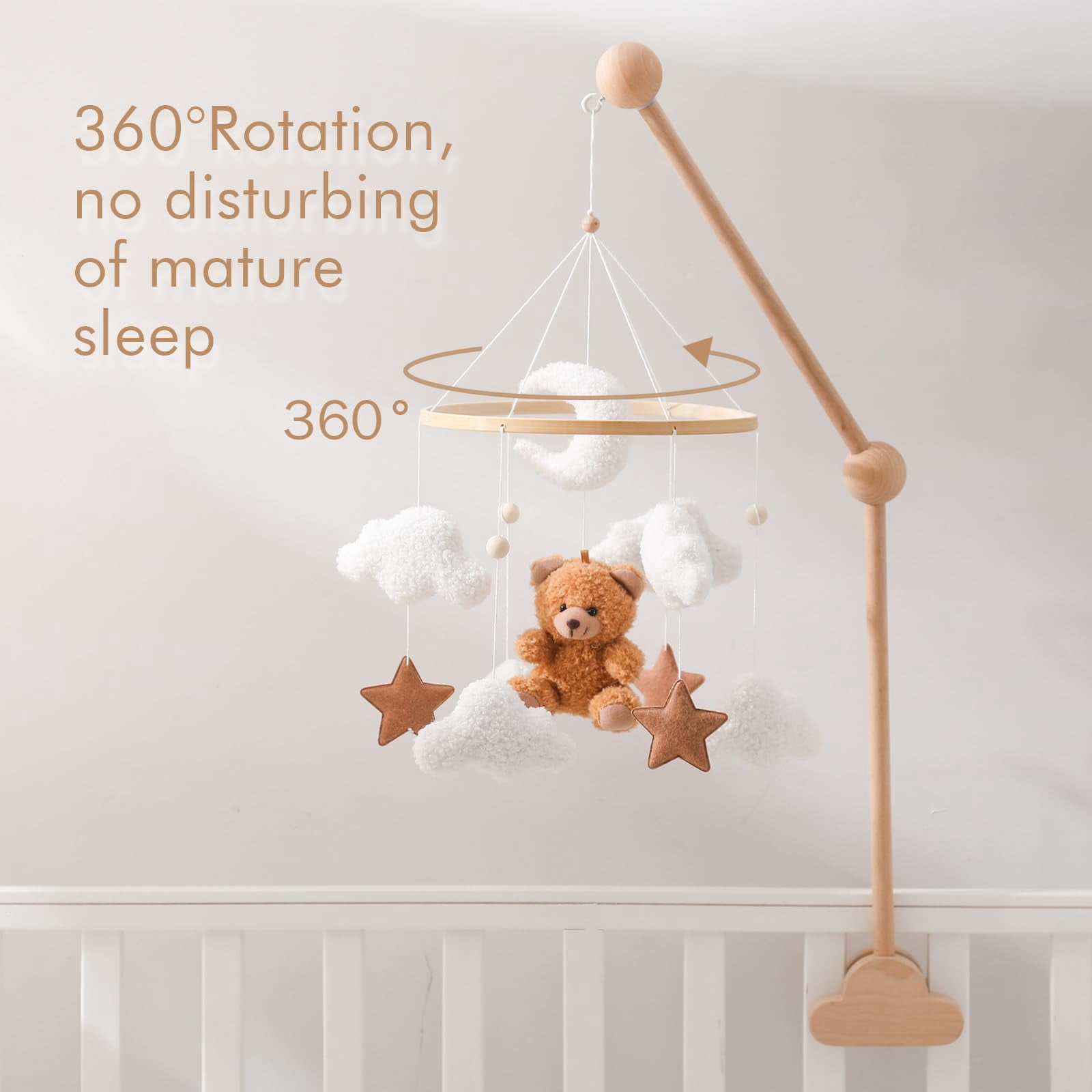 HYPERLIVING Baby Crib Mobile Bear Nursery Mobile for Boys Girls Teddy Velvet Mobile Nursery Decor for Infant Bedroom Hanging Baby Mobile for Bassinet Newborn Baby Gift（Brown Bear）