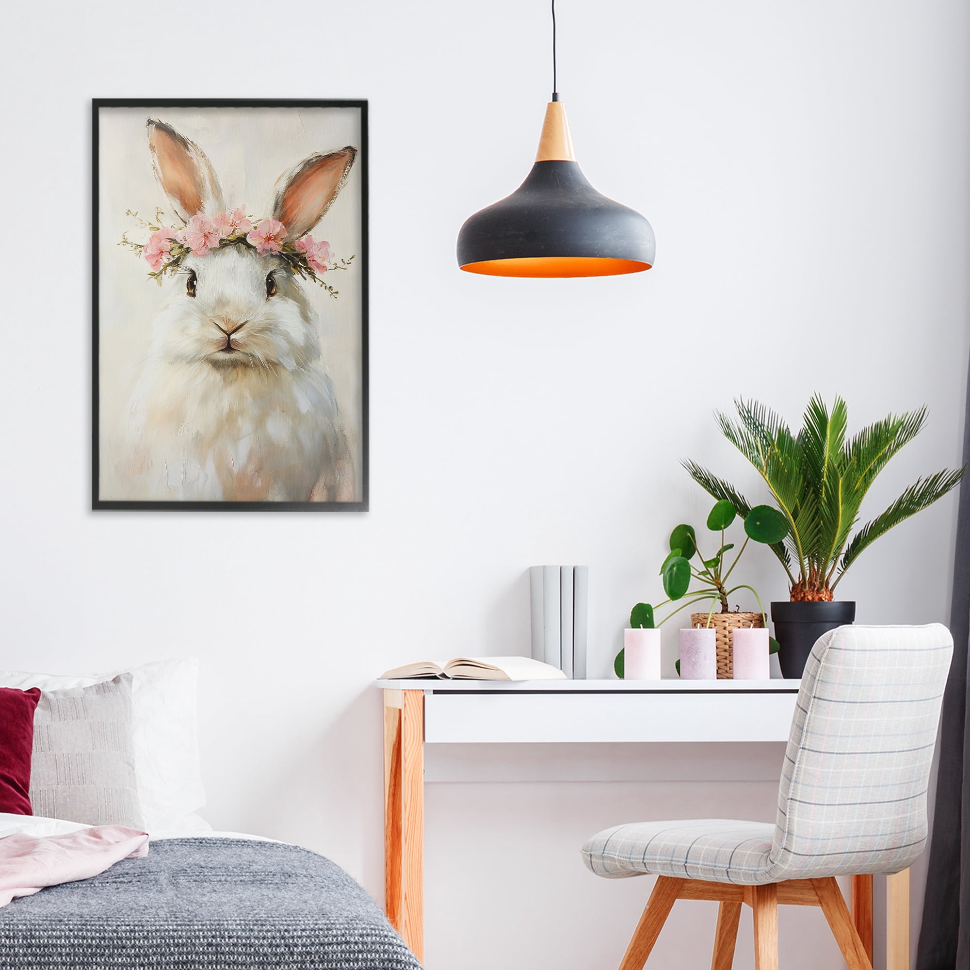 Stupell Industries Bunnykins with Pink Crown Black Framed Giclee Art, design by Tina LeCour
