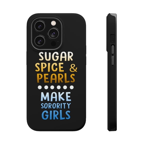 DistinctInk Tough Case for Apple iPhone 15 PRO (6.1" Screen), Compatible with MagSafe Charging - Sugar Spice & Pearls Make Sorority Girls