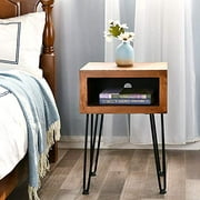 WELLAND Solid Pine Wood Nightstand Edge End Table Side Table Coffee Table with Metal-Leg, 15.5" L x 13.5" W x 22" H