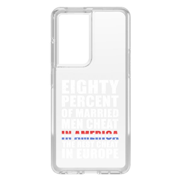 DistinctInk Clear Shockproof Hybrid Case for Galaxy S21 ULTRA 5G (6.8" Screen) - TPU Bumper Acrylic Back Tempered Glass Screen Protector - Married Men Cheat in America