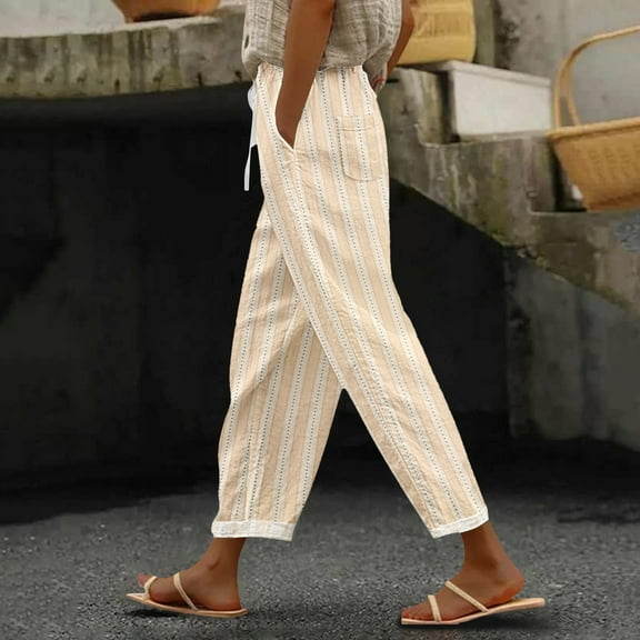 Beige Women's Casual Pants, Women'S Printed Everyday Casual Drawstring Pants,Women's Casual Pants XXL