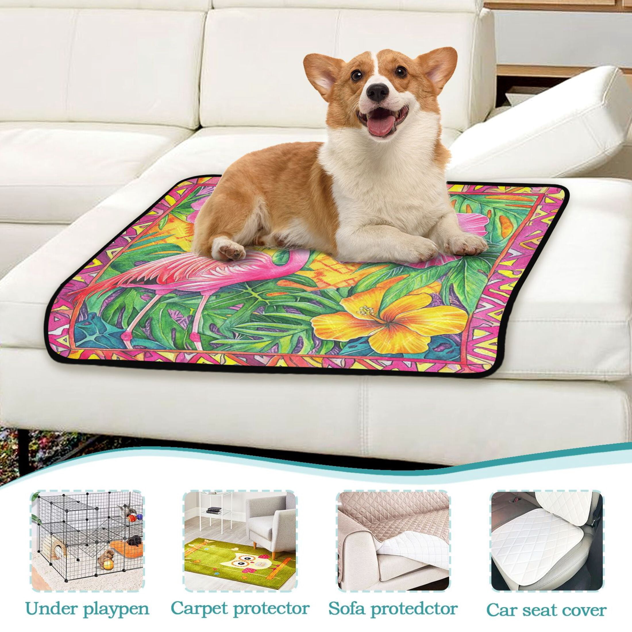 Qxltty Pink Flamingo Cat litter Pads Pet Set of 3 Diaper Mats Center Anti-leakage Layer Absorbent Soft and Comfortable