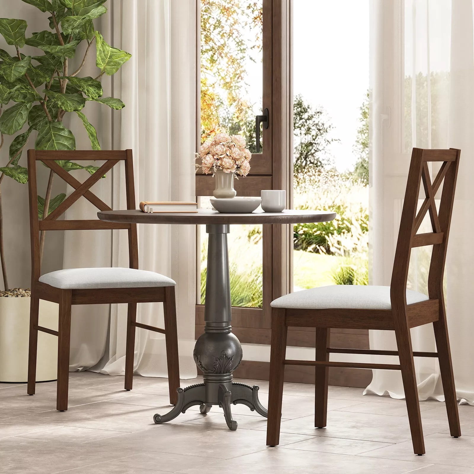 Auranook Modern Dining Chair Set of 2, Armless Kitchen Chair w/Rubber Wood Frame, Upholstered Seat, 400 LBS Load Capacity