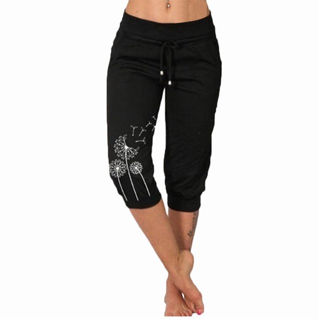 HUITKMM Yoga Pants Women's Solid Color Sports Yoga High Waist Draw Rope Capri Pants