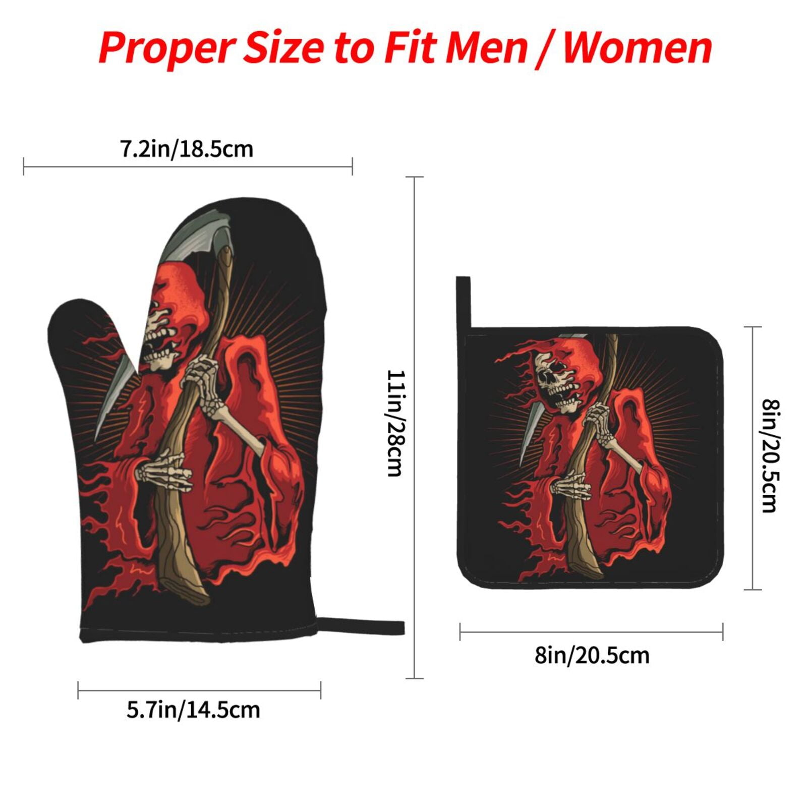 Grim Reaper With Scyth 4Pcs Oven Mitts and Pot Holders Sets Oven Kitchen Gloves Hot Pads for Cooking BBQ Baking Grilling