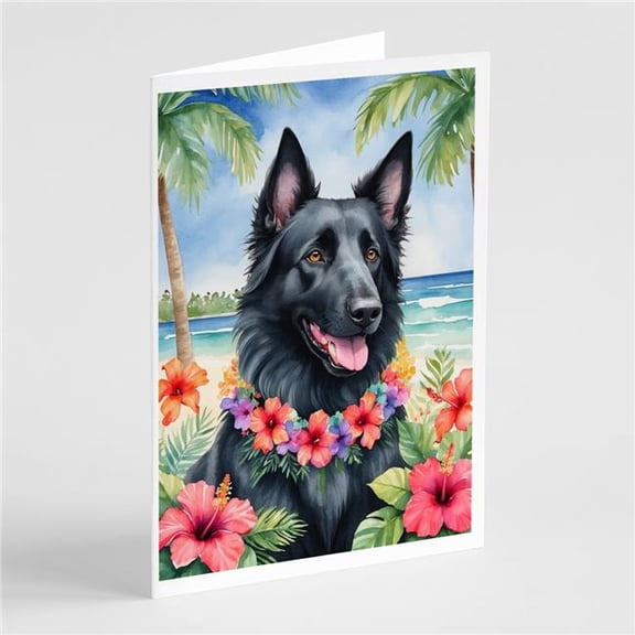 5 x 7 in. Belgian Sheepdog Luau Greeting Cards - Pack of 8