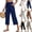 13# Navy, variant on Linen Capri Pants for Women Summer 2026 Wide Leg Loose Fit Drawstring Elastic High Waisted Beach Cropped Trousers Black XL