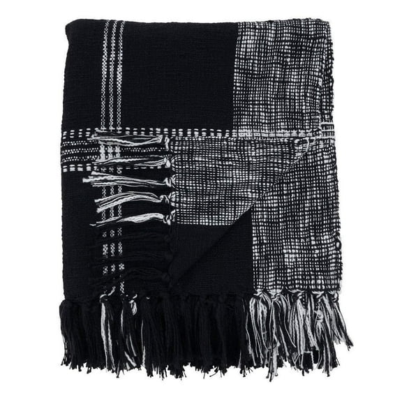 Fennco Styles Luxury Cotton Knit Plaid Modern Tassel 50 x 70 Inch Throw Black