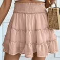 thumbnail image 4 of QHFBli Womens High Waist Ruffle Flowy Mini Skirts Stretchy Waist Solid Lined Layered Pleated Casual Beach Short Skirt, 4 of 6