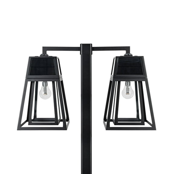 Aria 98 in. 2-Light Black Aluminum Solar Outdoor Waterproof Post Light Set with Solar LED Light Bulb Included