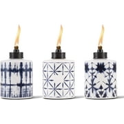 Glass Tie-Dye Tabletop Torches, 3-Pack – Outdoor Decorative Torches for Patios, Backyards, and Gardens – Portable Tabletop Lemongrass Torches for Outdoor Lighting – Blue, 5.75 inches