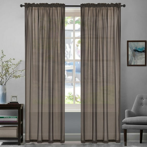 HiMONE Drapes Treatments Curtains Rod Pocket Vintage Window Curtain Panel Solid Light Filtering Luxury Home Decor Brown (132cm*259cm)-52"W*102"L
