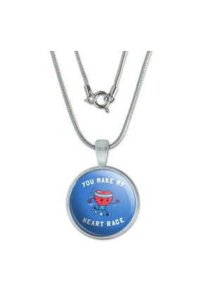 You Make My Heart Race Funny Humor 0.75" Pendant with Sterling Silver Plated Chain