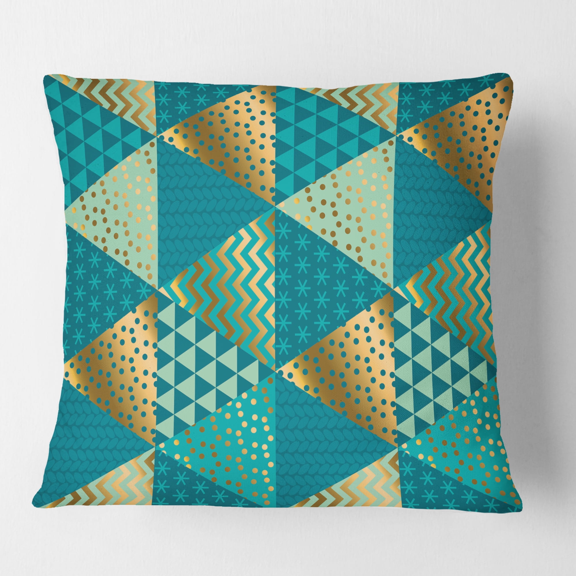 Designart Gold and Blue Dynamics I' Mid-Century Modern Throw Pillow - 16x16