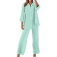 thumbnail image 5 of Womens 2 Piece Lounge Set Solid Button Down Long Sleeve Shirt and Wide Leg Pants Streetwear Suits, 5 of 5