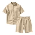 thumbnail image 3 of TKKCS Mens Summer 2 Piece Outfits- Breathable Lounge Wear Lightweight Stand Collar Button Down Short Sleeve Shirt and Drawstring Shorts Beach Sets Khaki Size XL, 3 of 8