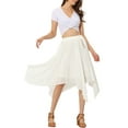 thumbnail image 2 of INSPIRE CHIC Women's Elastic Waist Chiffon Handkerchief Hem Flare Midi Skirt L White, 2 of 6