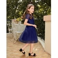 thumbnail image 4 of Oudiya Girls Contrast Mesh Short Sleeve Dress Puffy Casual A Line Party Dress for Kids 3-12Y, 4 of 7
