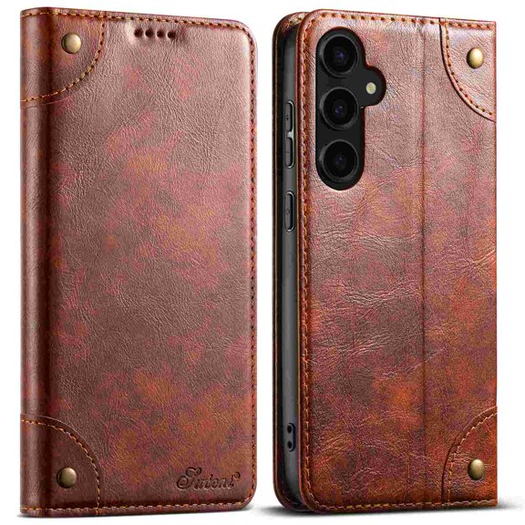 Case for Samsung Galaxy S26 Plus, Magnetic Matte Premium PU Leather Stand Flip Cover with Card Slots and Wallet, Shockproof and Full Body Protection Compatible with S26 Plus - Khaki