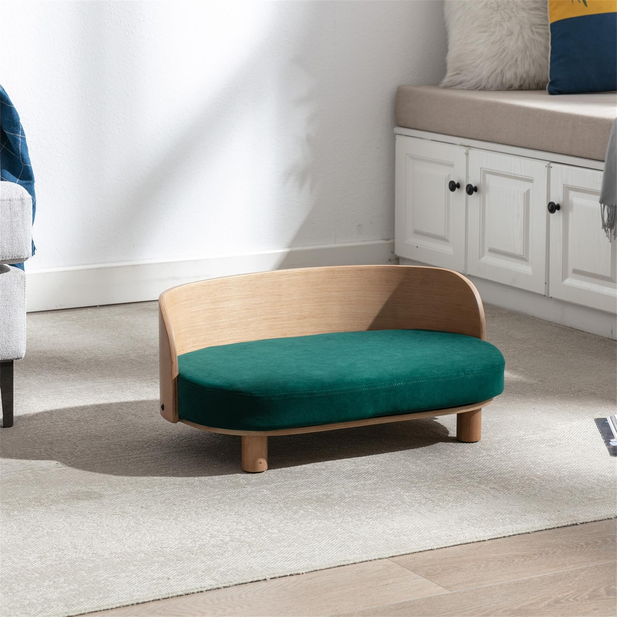 Pefilos 26" Modern Pet Sofa Dog Bed with Removable Mattress Cover and Solid Wood legs and Back, Green Pefilos 26" Modern Pet Sofa Dog Bed with Removable Mattress Cover and Solid Wood legs and Back, Green