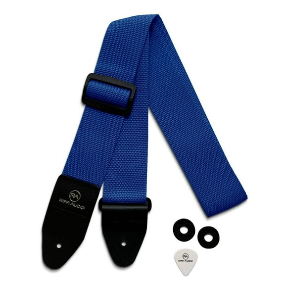 Riffi Audio Guitar & Bass Strap Royal Blue with Pick and Strap Locks 2-Inch