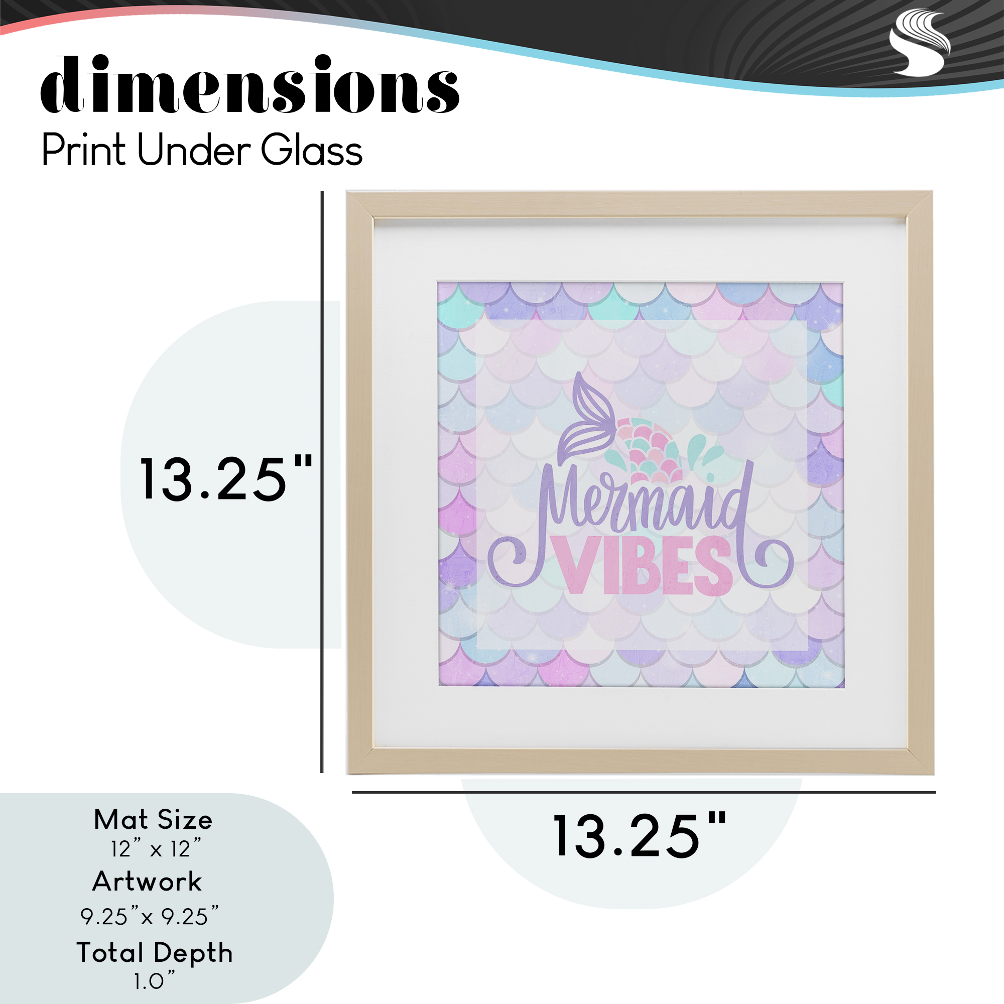 Pastel Mermaid Vibes Birch Framed Print Under Glass, design by Kim Allen