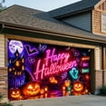 thumbnail image 3 of 13 x 6 FT Halloween Garage Door Cover Banner, Neon Spooky Haunted House Pumpkin Ghost Backdrop, UV Resistant Large Wall Decor for Indoor Outdoor Yard Home Halloween Party Decoration, 3 of 8