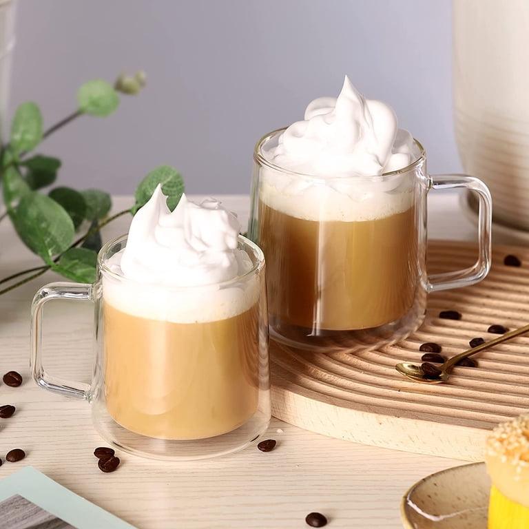 CnGlass 10oz Glass Coffee Mugs, Double Wall Insulated Glass Mugs with  Handle, Clear Espresso Mugs for Latte, Cappuccino, Tea Bag, Set of 4