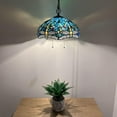 thumbnail image 3 of Tiffany Pendant Lights Plug In Green Blue Stained Glass Dragonfly LED Bulb Included for Dining Room Hotel Restaurant Cafe 16"W*16"D*75"H, 3 of 7
