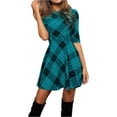 thumbnail image 1 of Gvmfive Juniors' Plaid Print Half Sleeve Round Neck Slim Fit Casual Mini Dress, 1 of 3