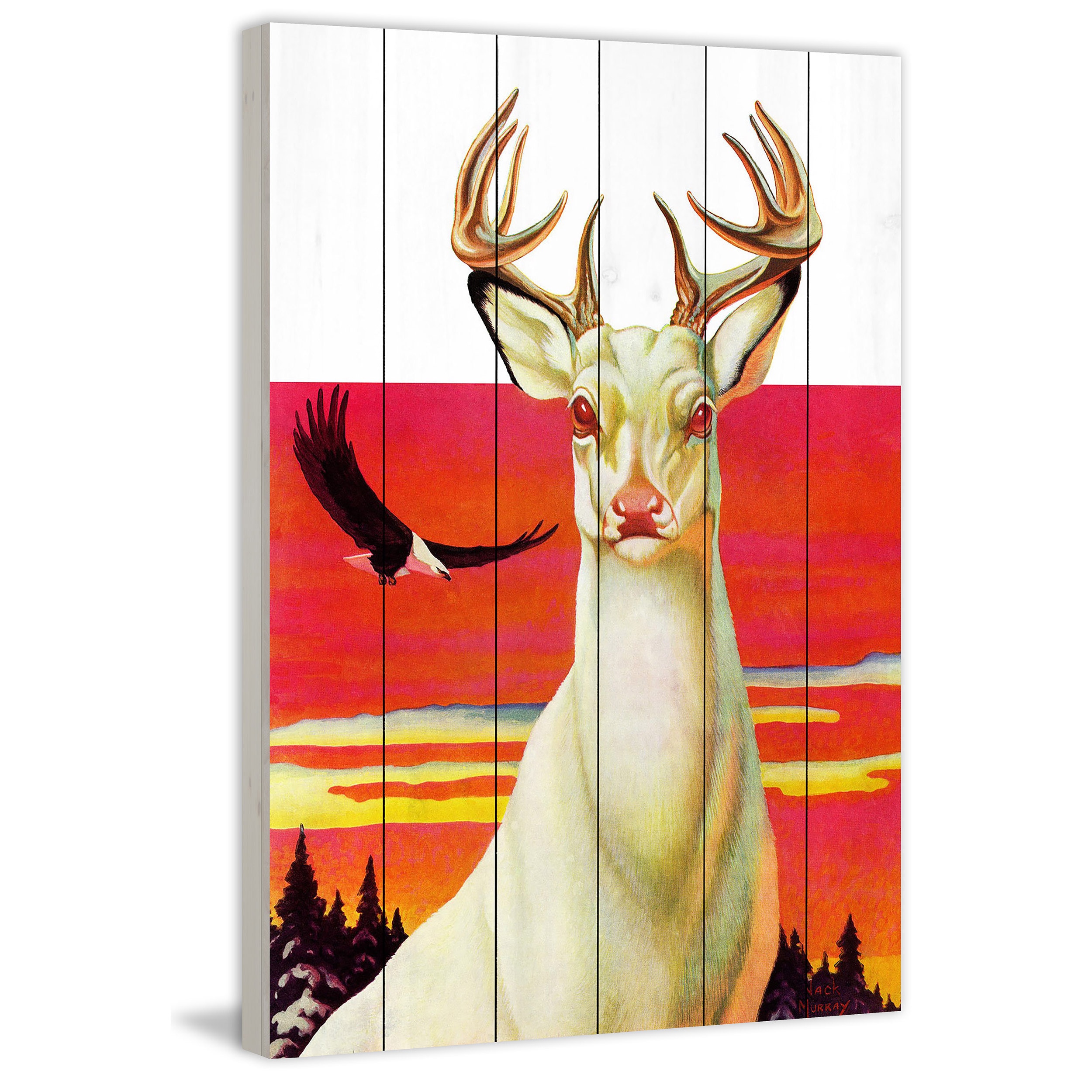 Marmont Hill "Albino Deer" Painting Print on White Wood