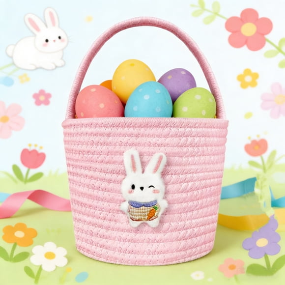 JASKFLY Easter Bunny Basket Cotton Rope Easter Egg Storage for Outdoor & Picnic Use Ideal for Easter Party or Yard Decor