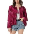 thumbnail image 2 of Women's Glitter Sequin Jacket Hiphop Long Sleeve Fringe Jacket Jacket Zip Fly Jacket Jacket Outwear, 2 of 6