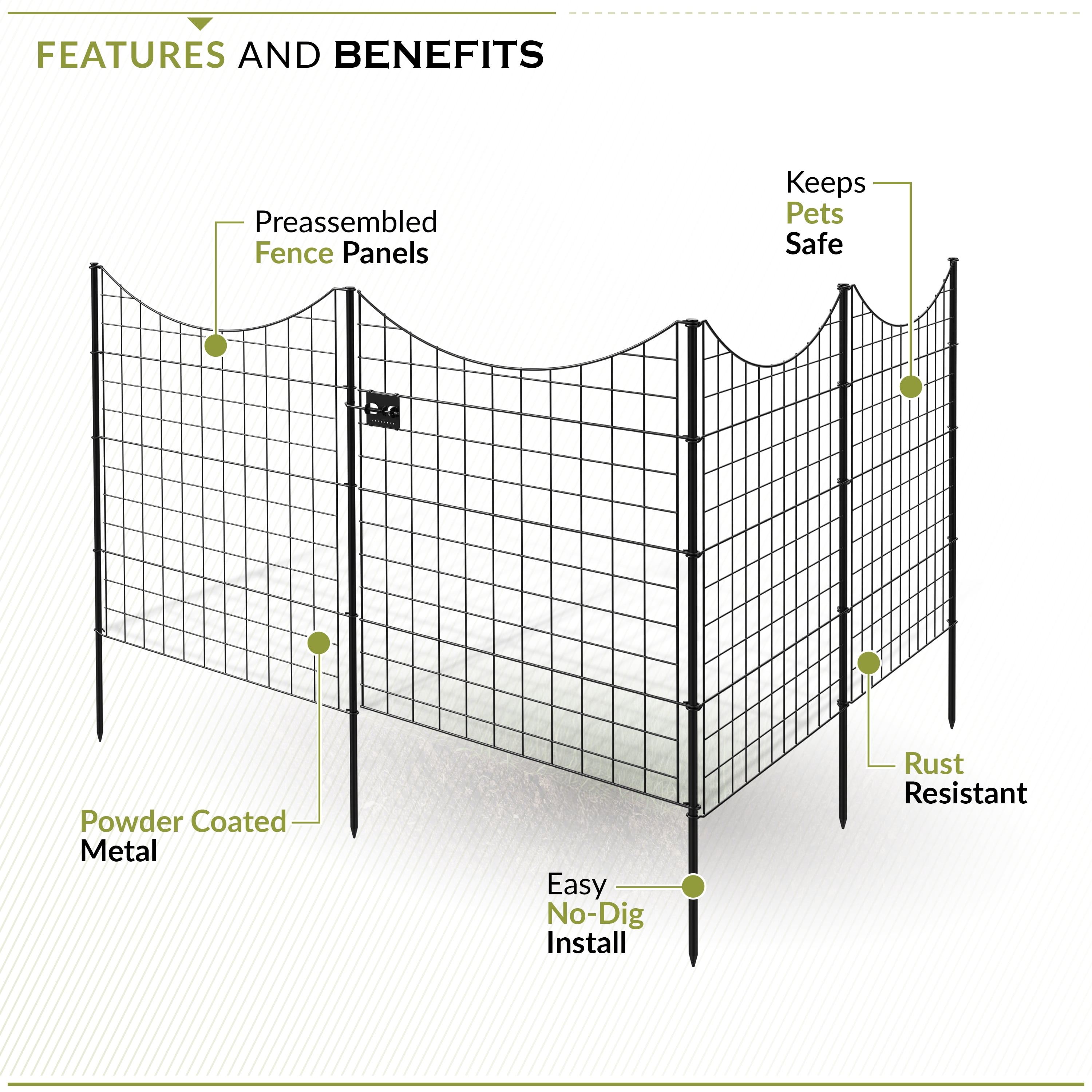 Zippity Outdoor Products 39in H (4 Fence Panels + 1 Gate) No Dig Easy Install Zippity Black Metal Fence, Decorative Fence for Garden Fencing For Dogs