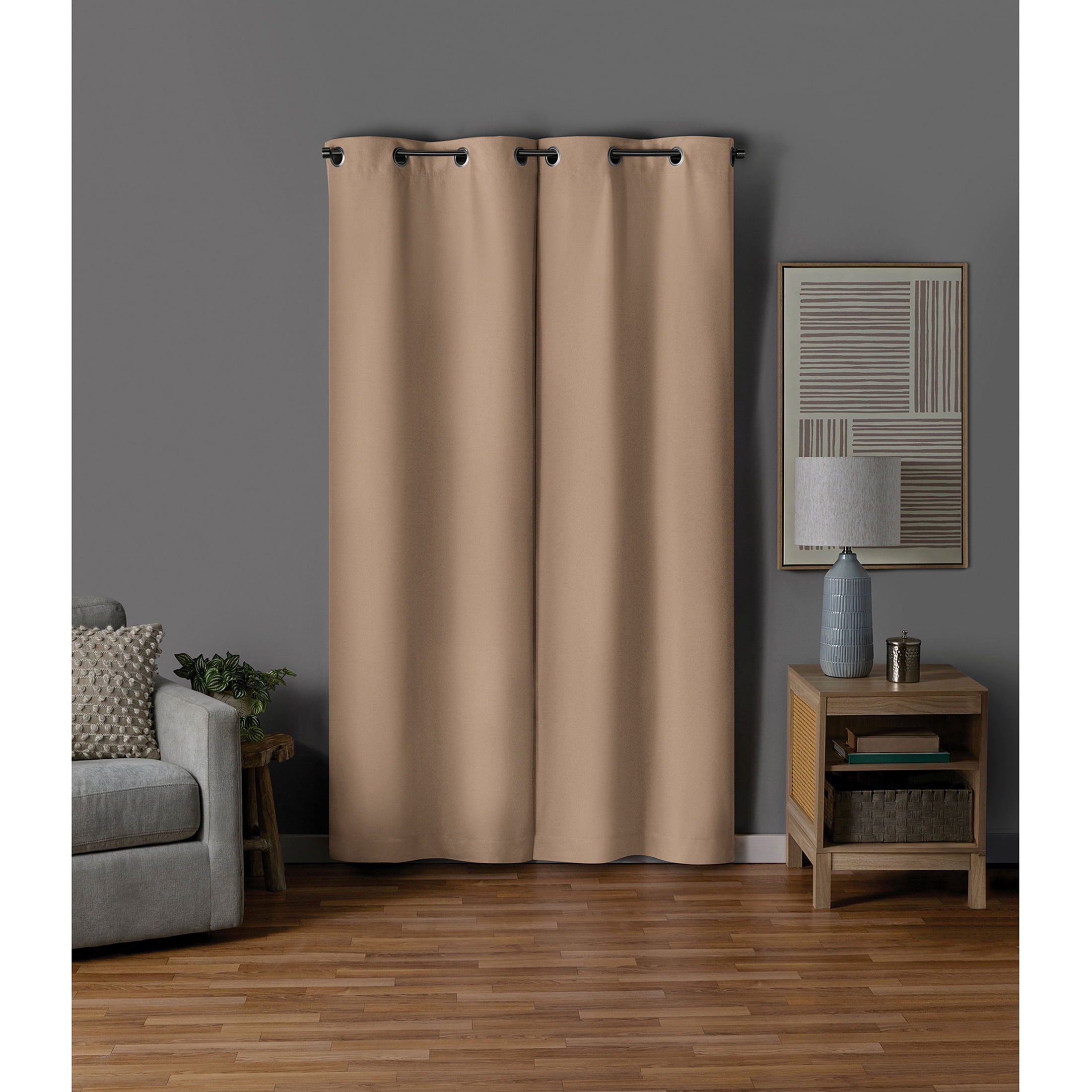 Mainstays Beige Solid Blackout Grommet Single Curtain Panel, 30" W x 84" L