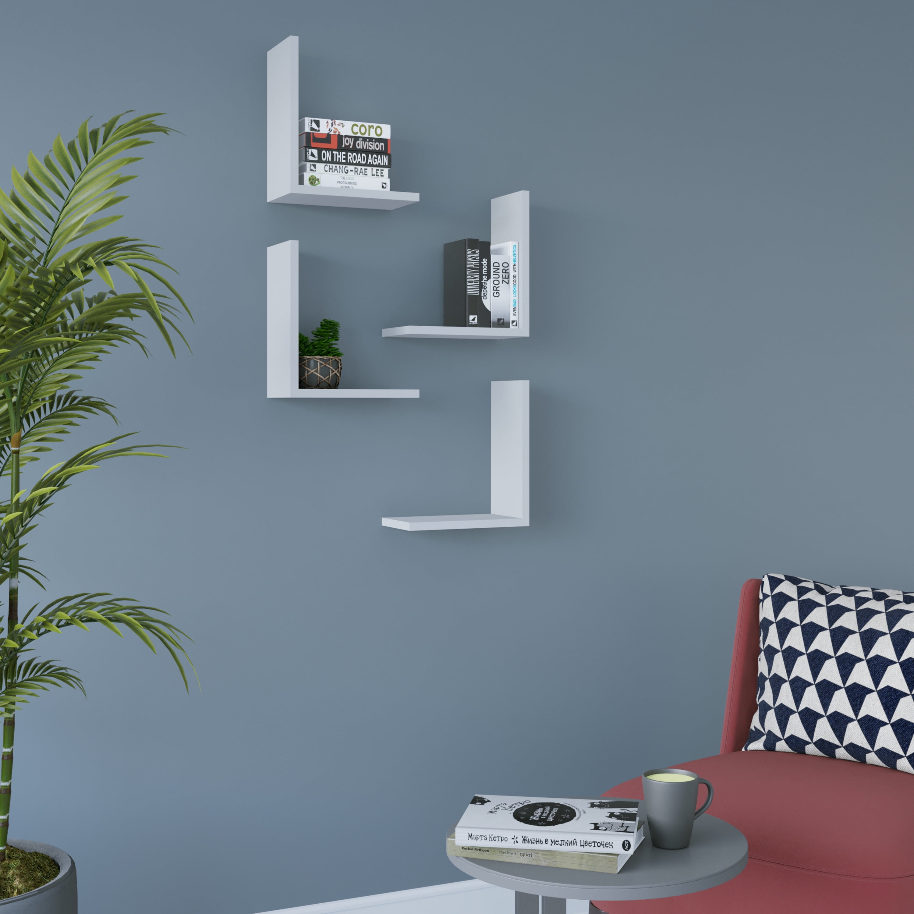 Ada Home Decor Furniture 11.8" 4 Tier White Wesson Modern Wall Shelf