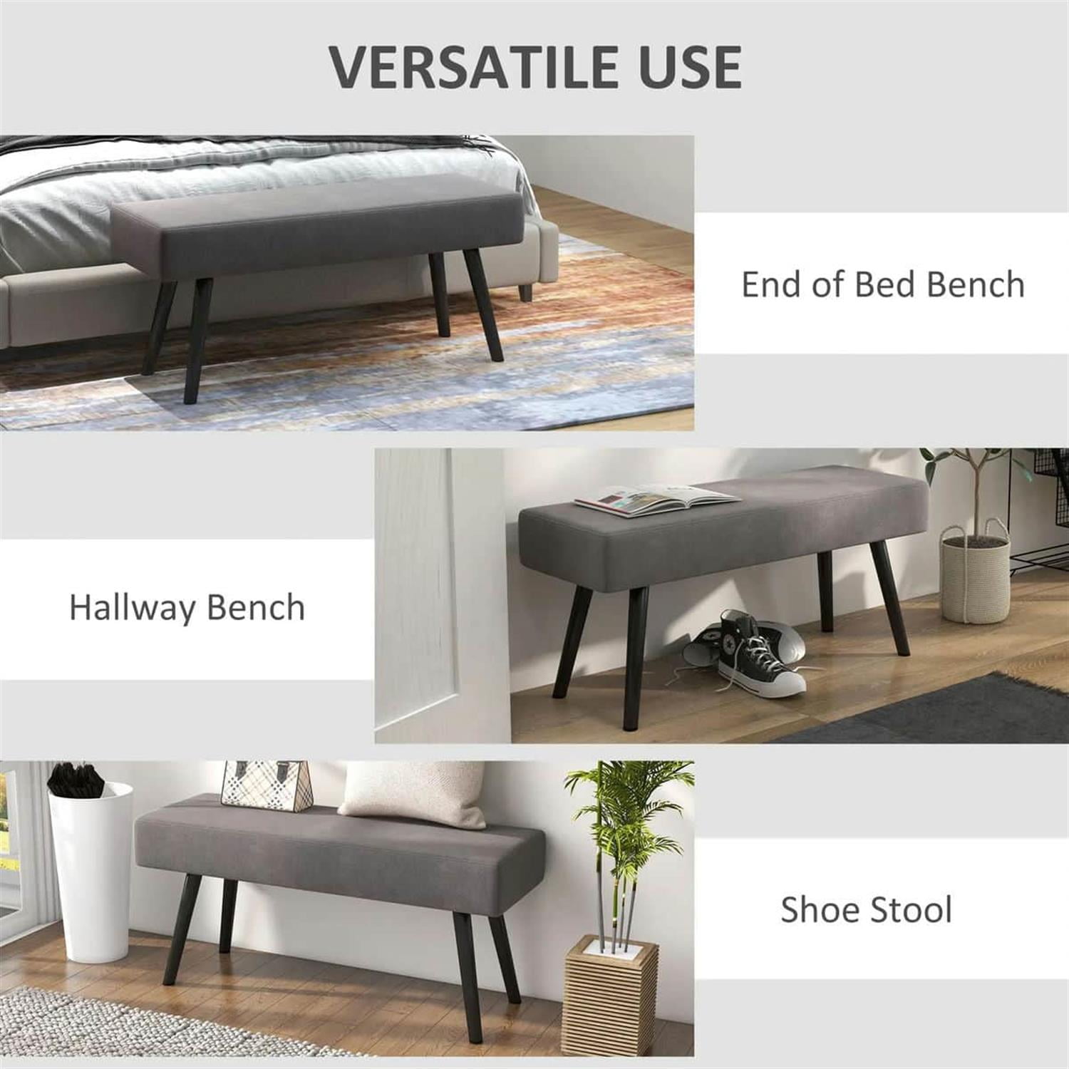 Demi Bonn 39" Upholstered Bench, Modern End of Bed Bench with Steel Legs for Living Room and Bedroom Seating, Gray