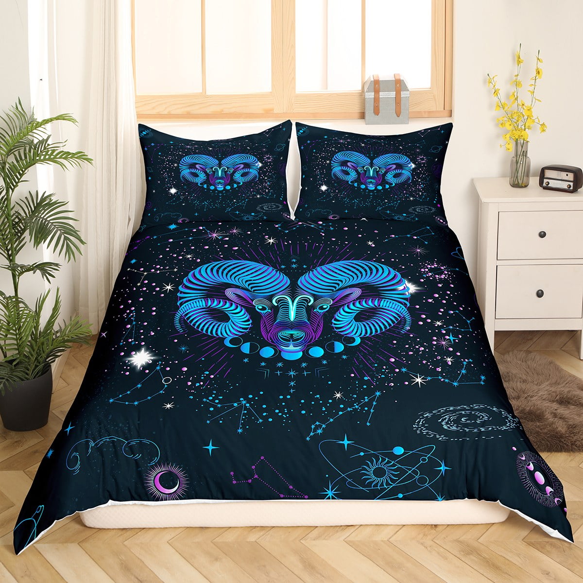 YST Aries Bed Set Hippie Nebula Duvet Cover, Trippy Zodiac Astrology ...