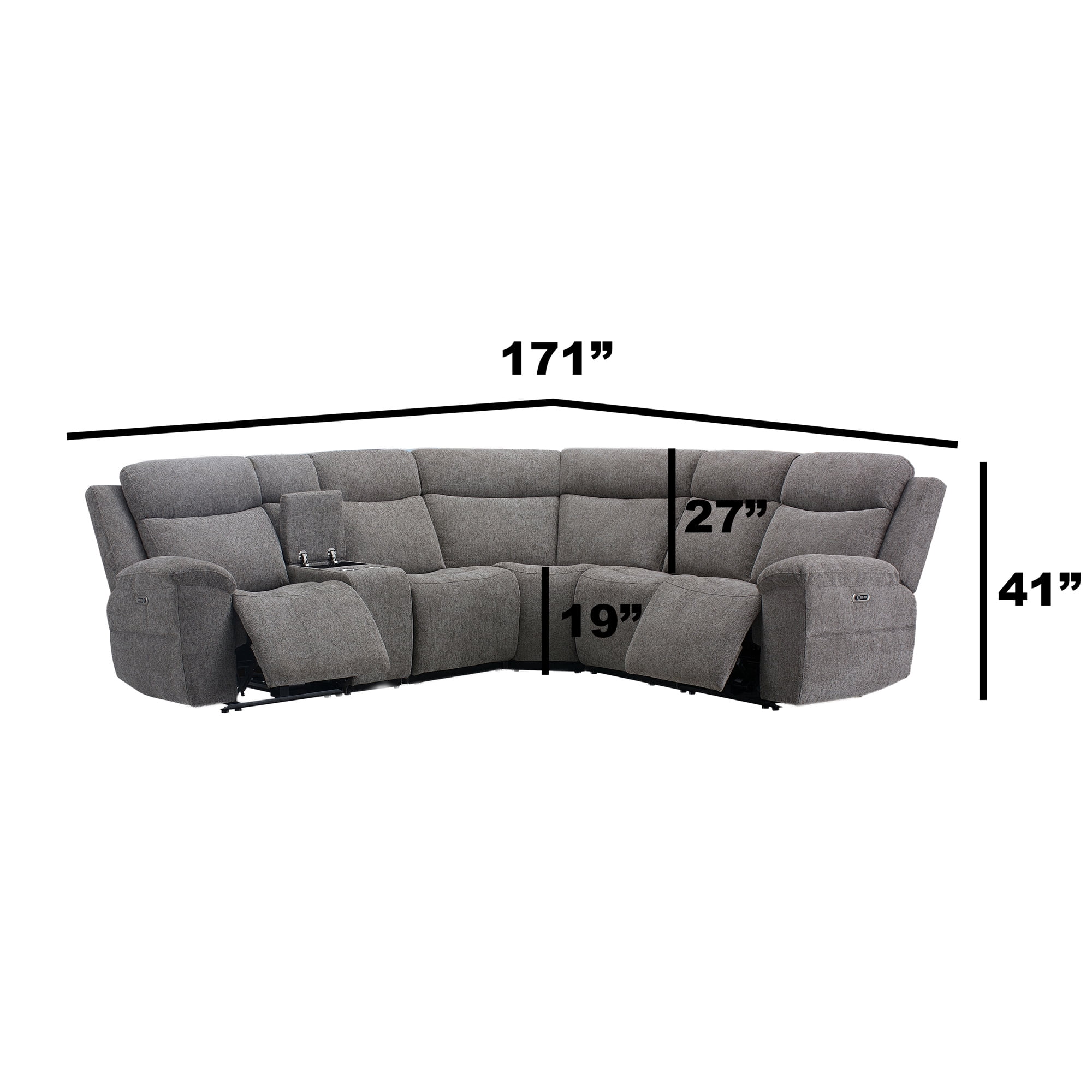 AC Pacific Tammy 6-Piece Reclining Sectional Sofa, Dark Grey