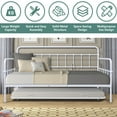 thumbnail image 3 of paproos Vintage Metal Daybed with Trundle, Heavy Duty Steel Slat Support Sofa Bed Frame, Steel Daybed for Bedroom Guest Room, White, 3 of 7