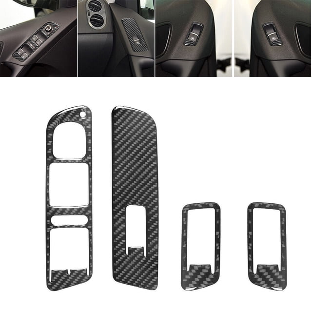 Real Bright Soft Car Interior Carbon Fiber Sticker Decoration4Pcs For Volkswagen Tiguan Carbon Fiber Interior Door Control Kit CoverAuto Car Protection Interior Accessories